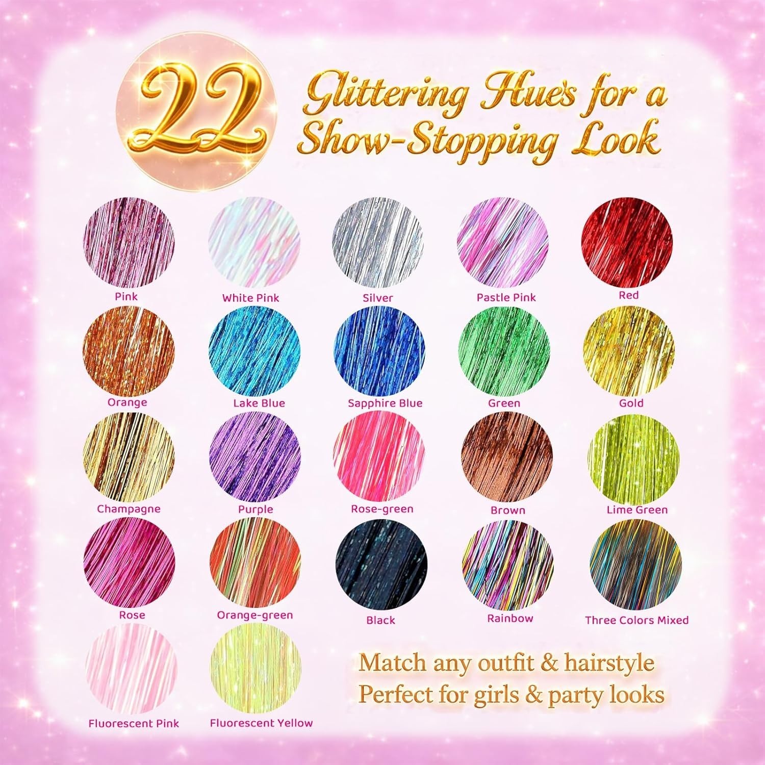 All-in-One Hair Tinsel Kit with 22 Colors – Perfect for Festivals & Events