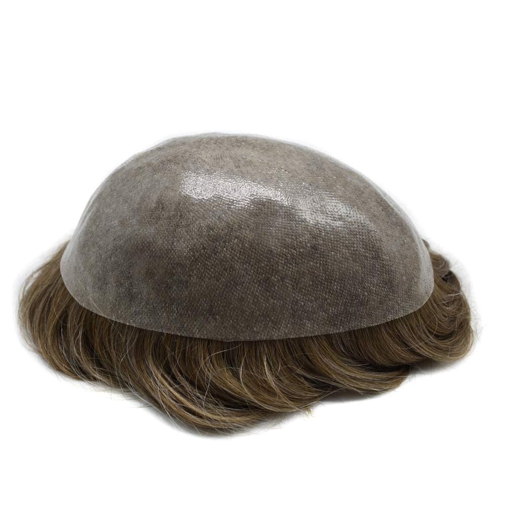 Full PU Mens Toupee Durable Poly Invisible Thin Skin Human Hairpiece Wig