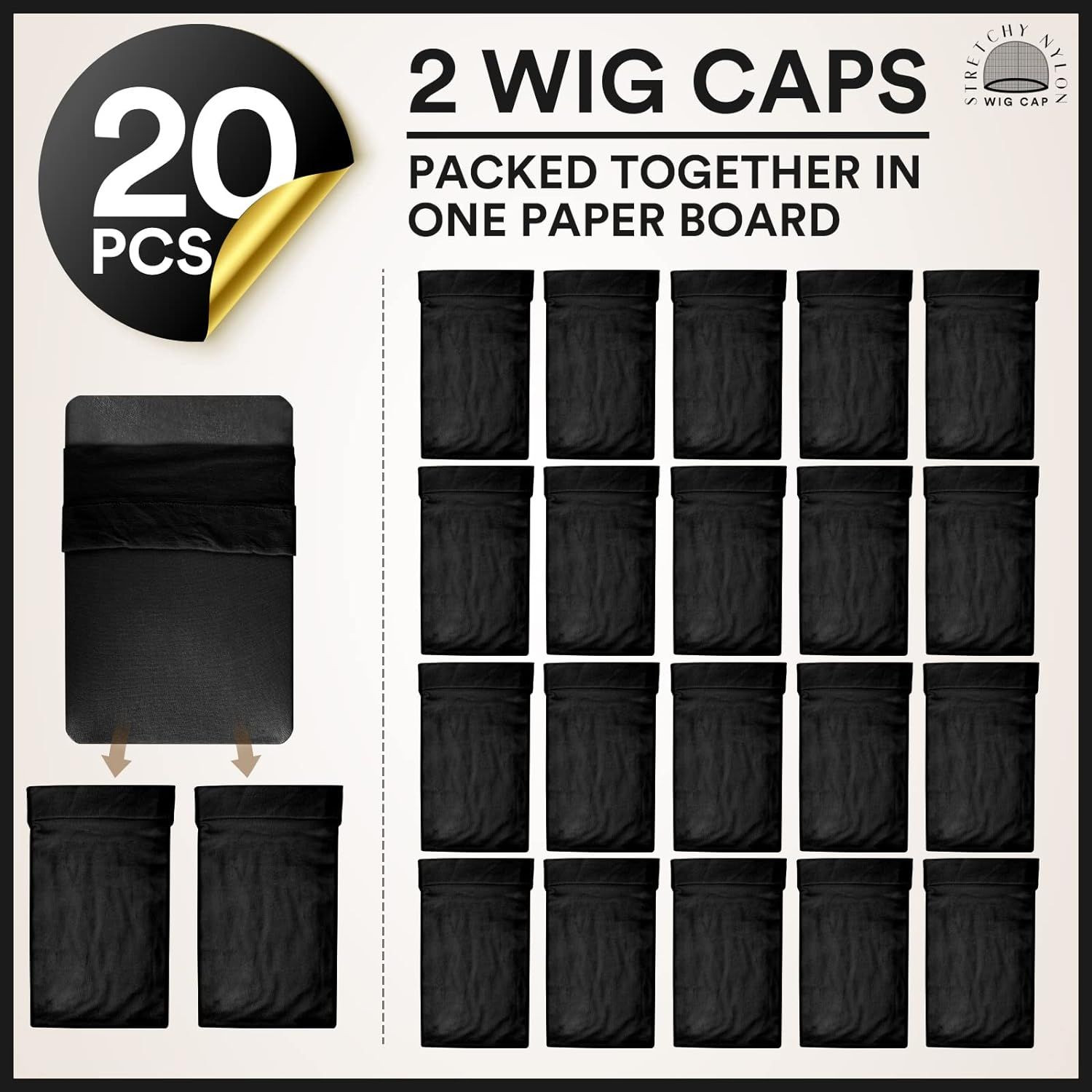 Teenitor Wig Cap,Black Cap 20 Pieces Caps, Black Stocking