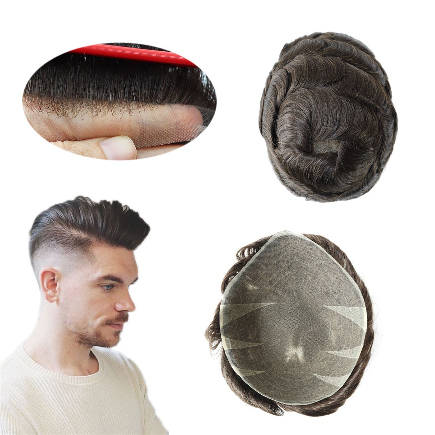 Toupee For Men All Swiss Lace Replecement System Real Gent Human Hairpieces