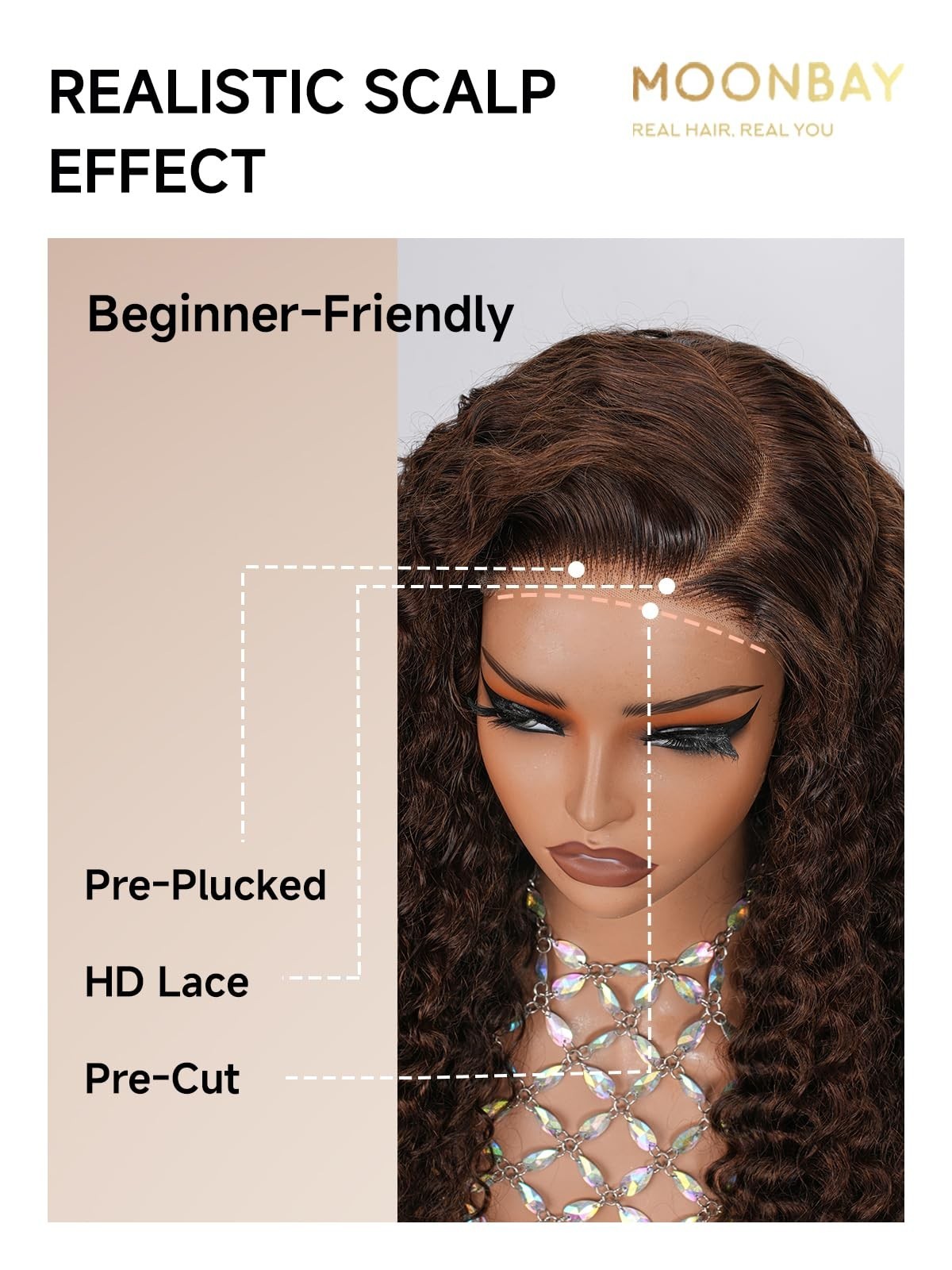 22in Chocolate Brown Deep Wave Glueless Human Hair Wig – 5×5 HD Lace Closure, 20