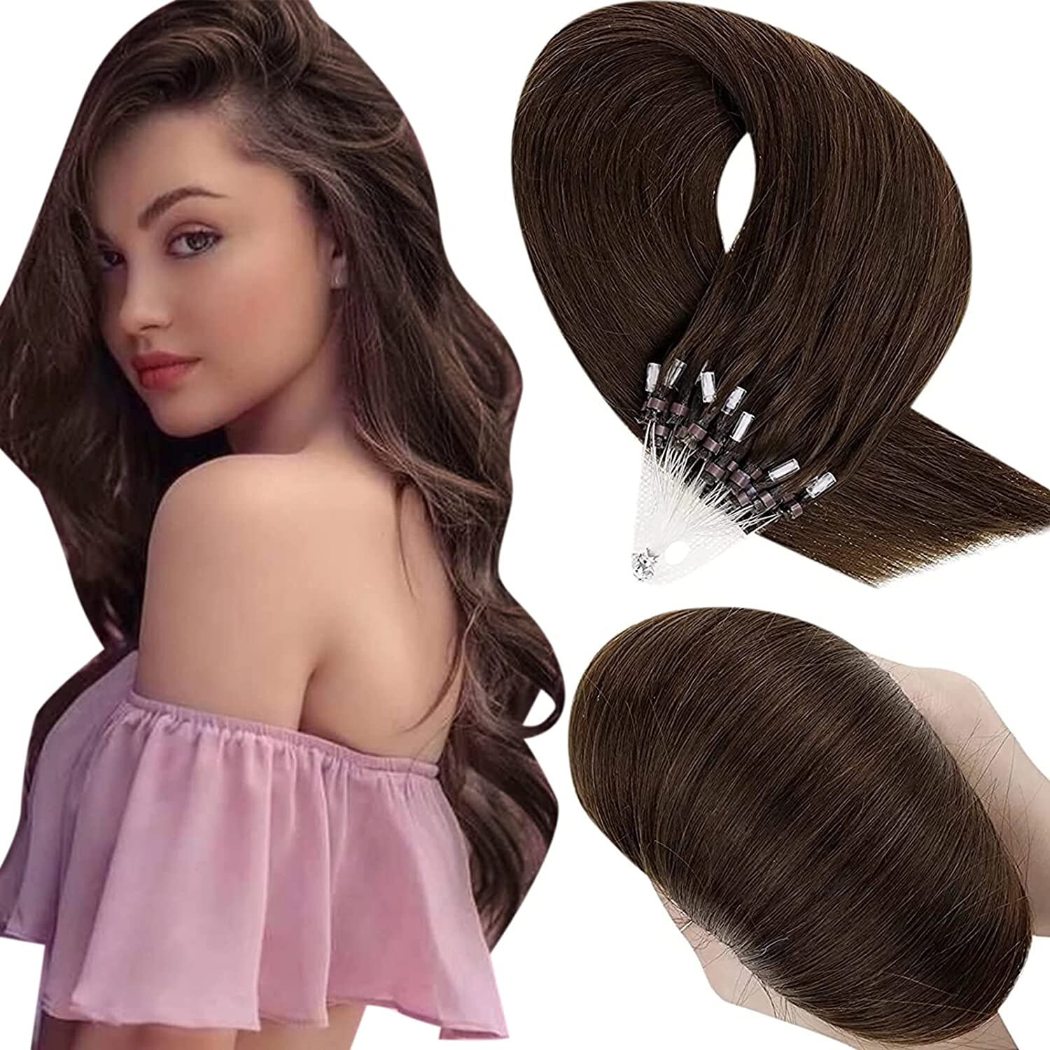 Micro Link Hair Extensions Loop Micro Ring Beads Tip Real Remy Human Hair16-26in