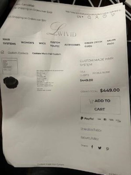 Lavivid men’s hair system – new never worn – lace with poly perimeter – Ash4