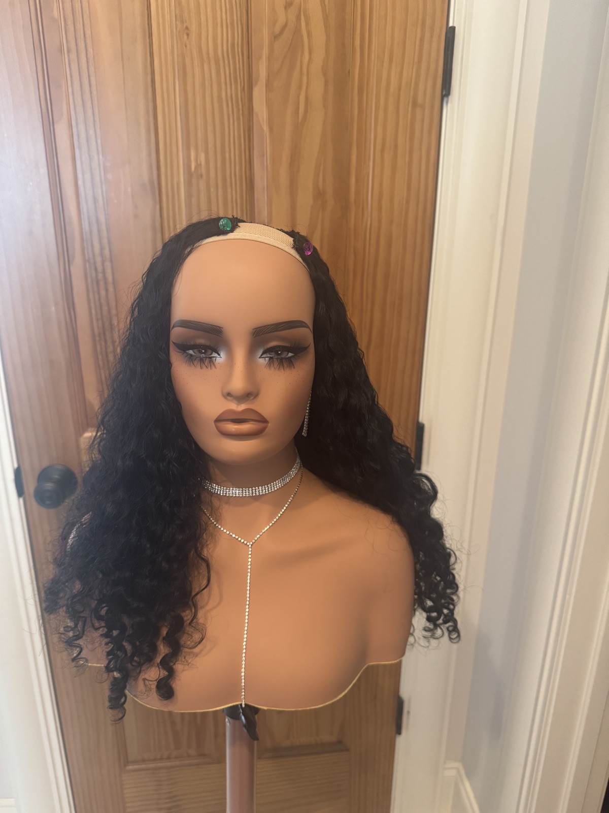 24” Custom Raw Burmese Curly U-Part Wig – Black w/ Red Highlights – New
