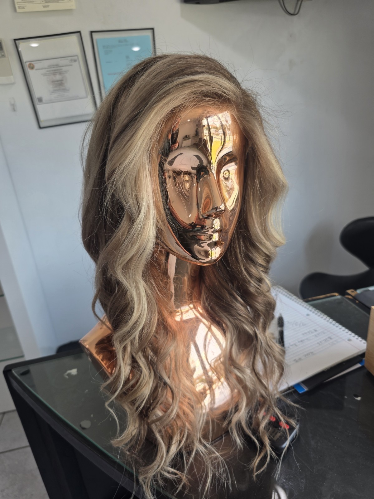 Natural 20″ blonde, custom color 100% human hair wig, glueless cap structure