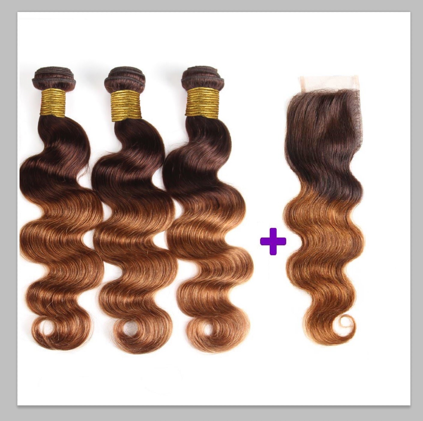 100% Human Hair Ombre 4/30 Body Wave 3 Bundles with free part 4*4 Lace Closure
