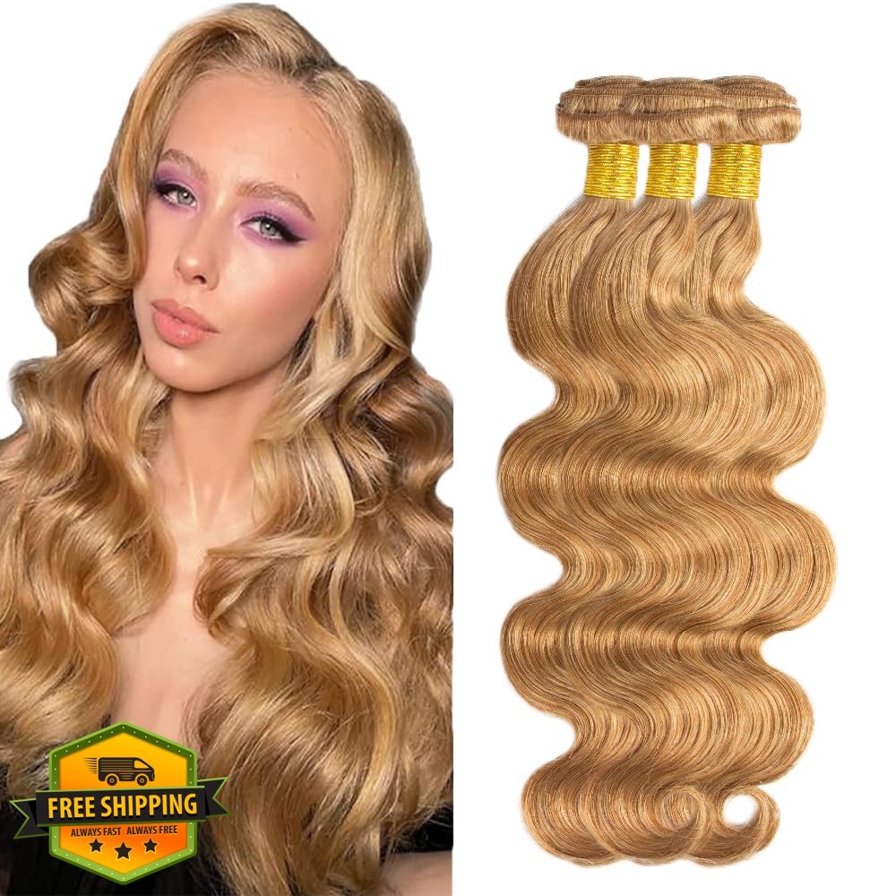 GtaiiReu 32 Inch #27 Honey Blonde Body Wave Human Hair Bundles