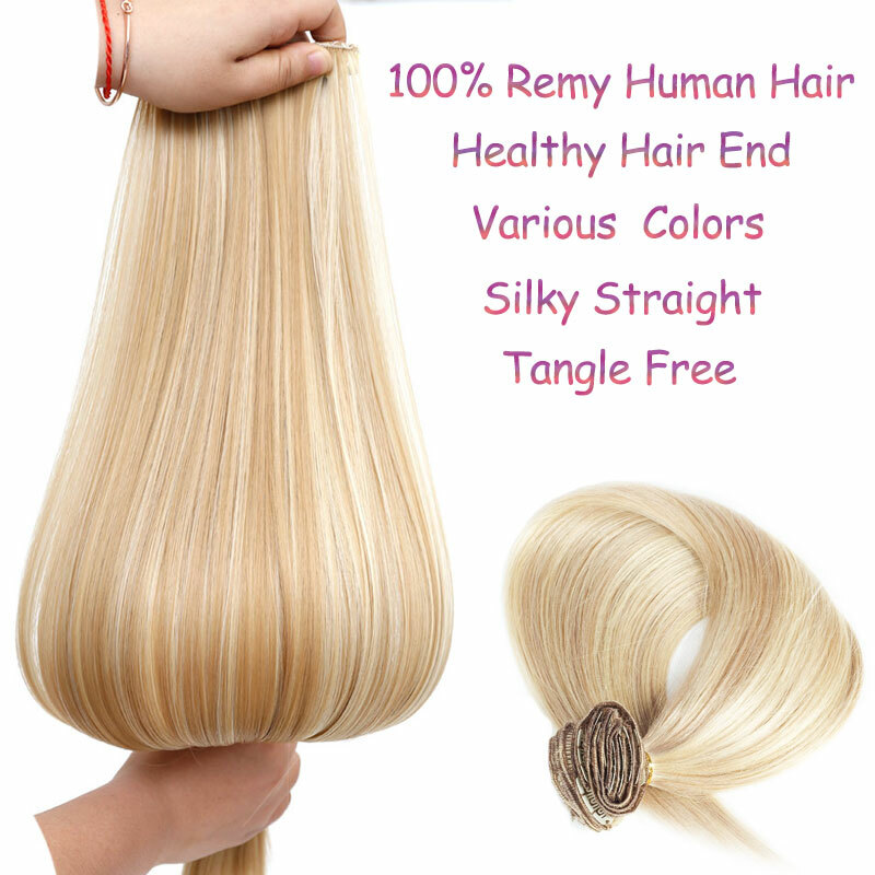 CLEARANCE Highlight Human Hair Seamless Clip in Remy Hair Extensions Full Head a