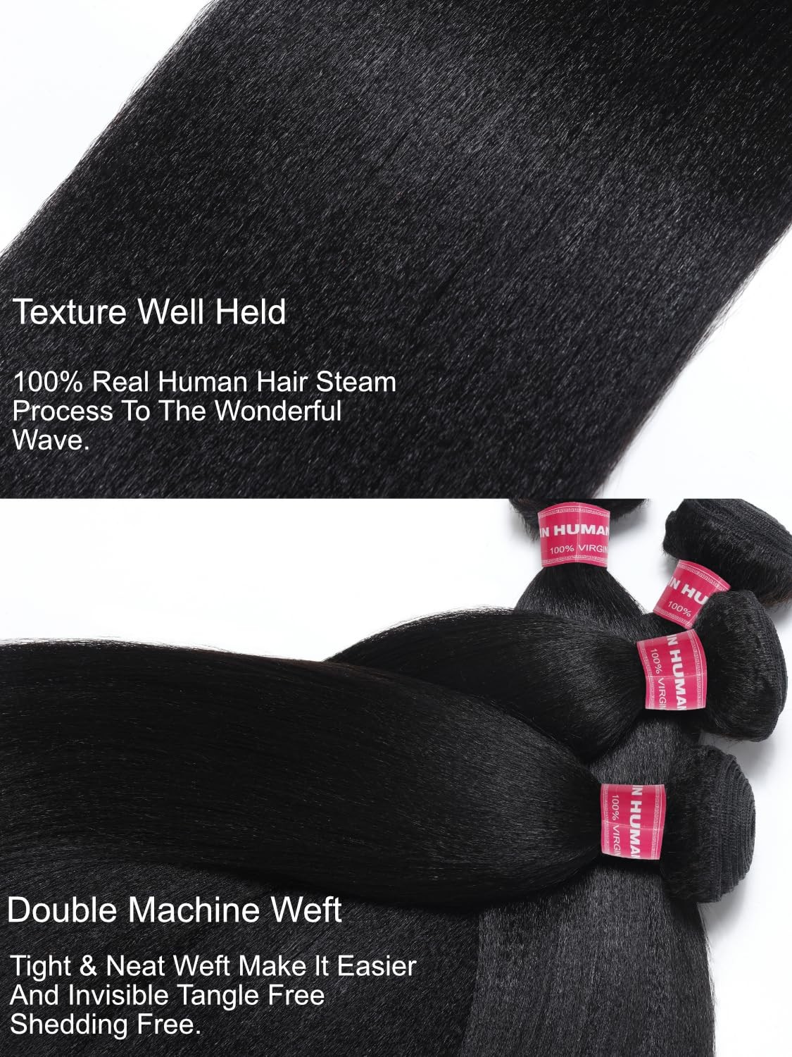 Yilian Julia Hair 12A Yaki Straight Human Hair 3 Bundles 8 10 12 Inch