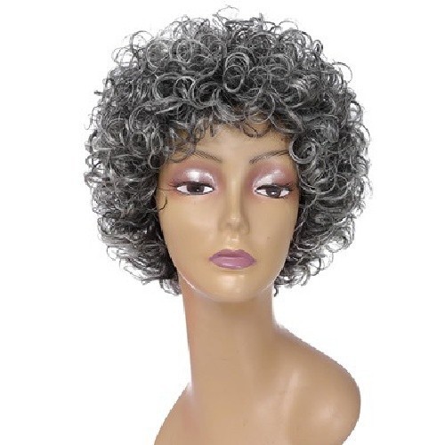 6 Inch Gray Curly Wig Human Hair No Lace Short Mechanized Full Wig