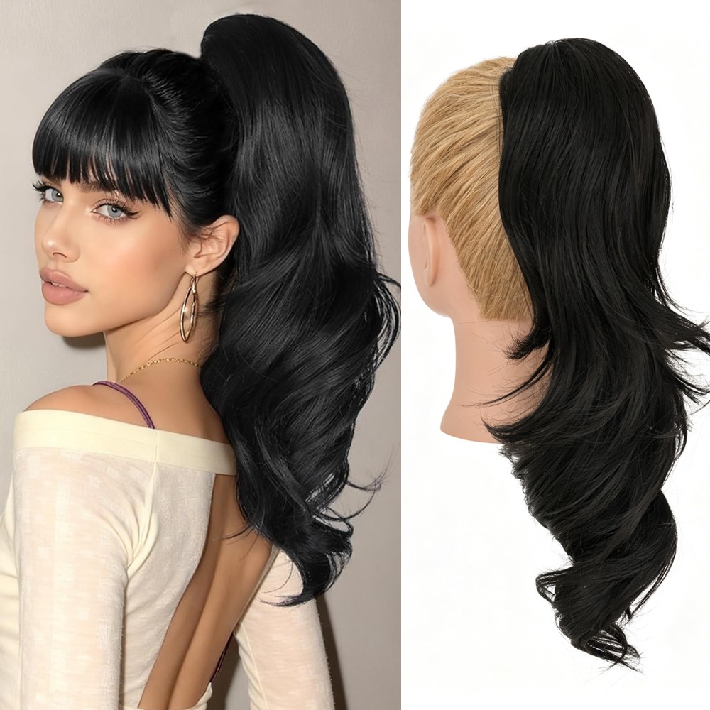 Claw Clip In Ponytail Clip On Pony Tail Hair Extensions for Women Wavy Long 18in