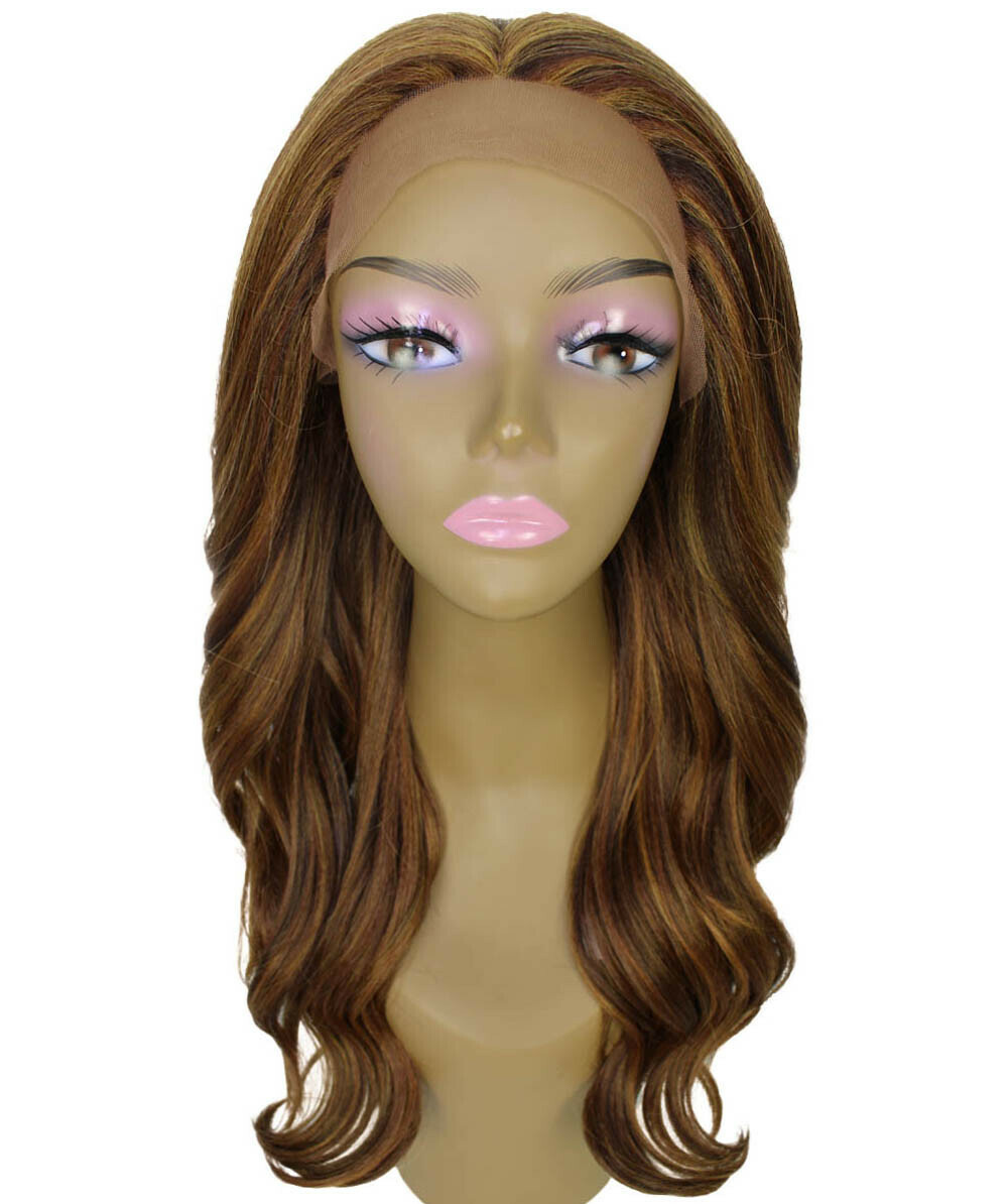 LUXLUXE Cleo Wavy Layered 21 in 4X4 Hand Tied Lace Front Wig, Light Brown Blend