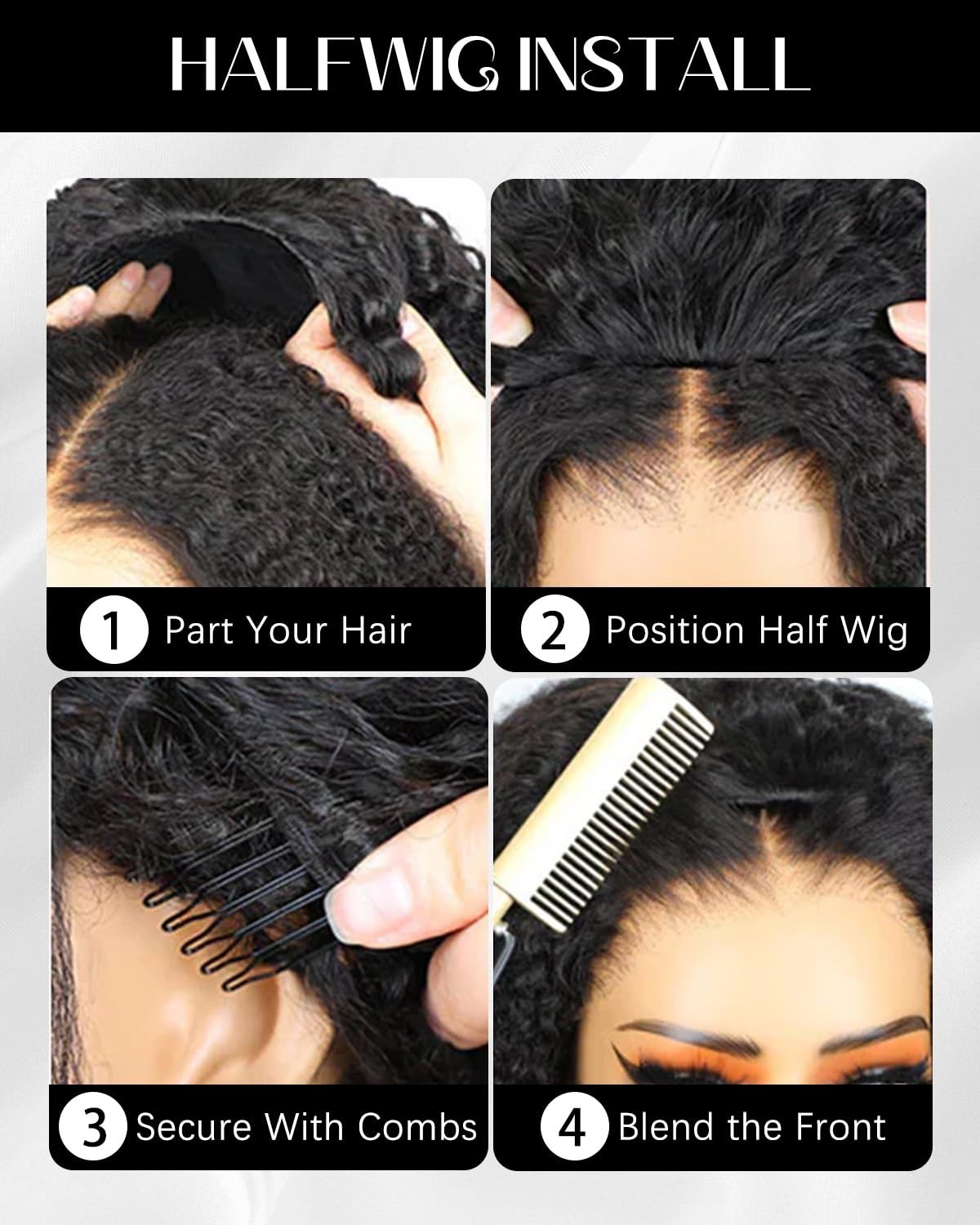 Curly Half Wigs for Black Women – 26″ Glueless Drawstring Human Hair, 180% Densi