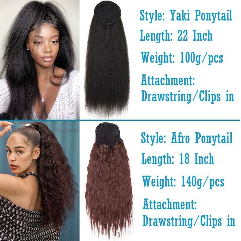 22″ Drawstring Natural Yaki Ponytail Kinky Real THICK As Human Hair Extensions
