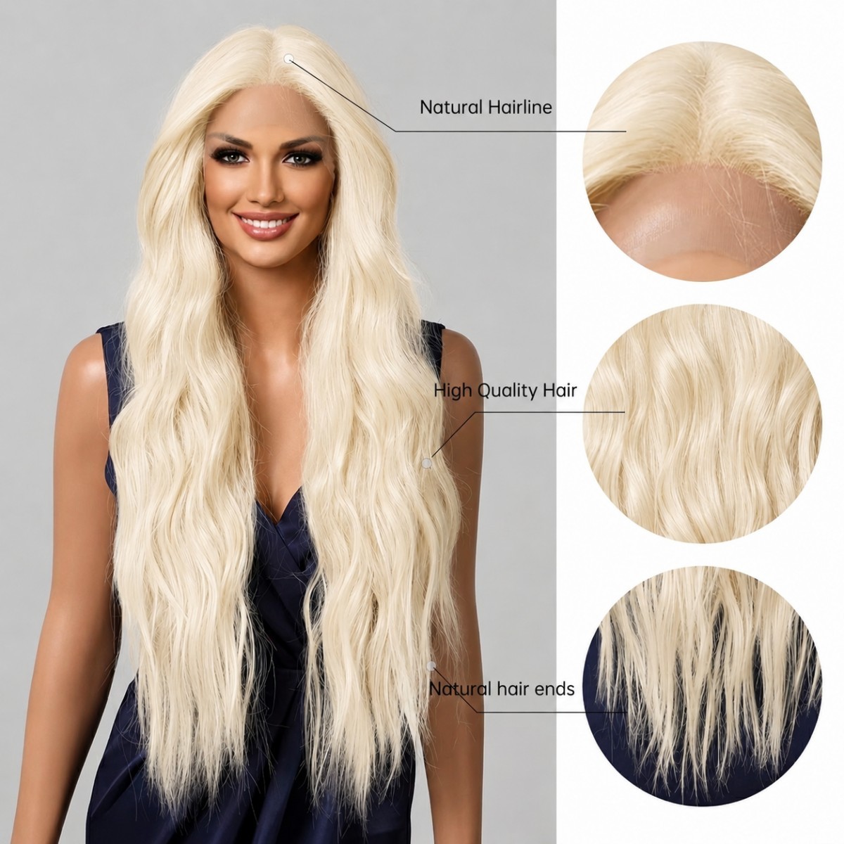 Synthetic Hair Heat Resistant Glue Less Lace Front Wig Long Wavy Bleach blonde