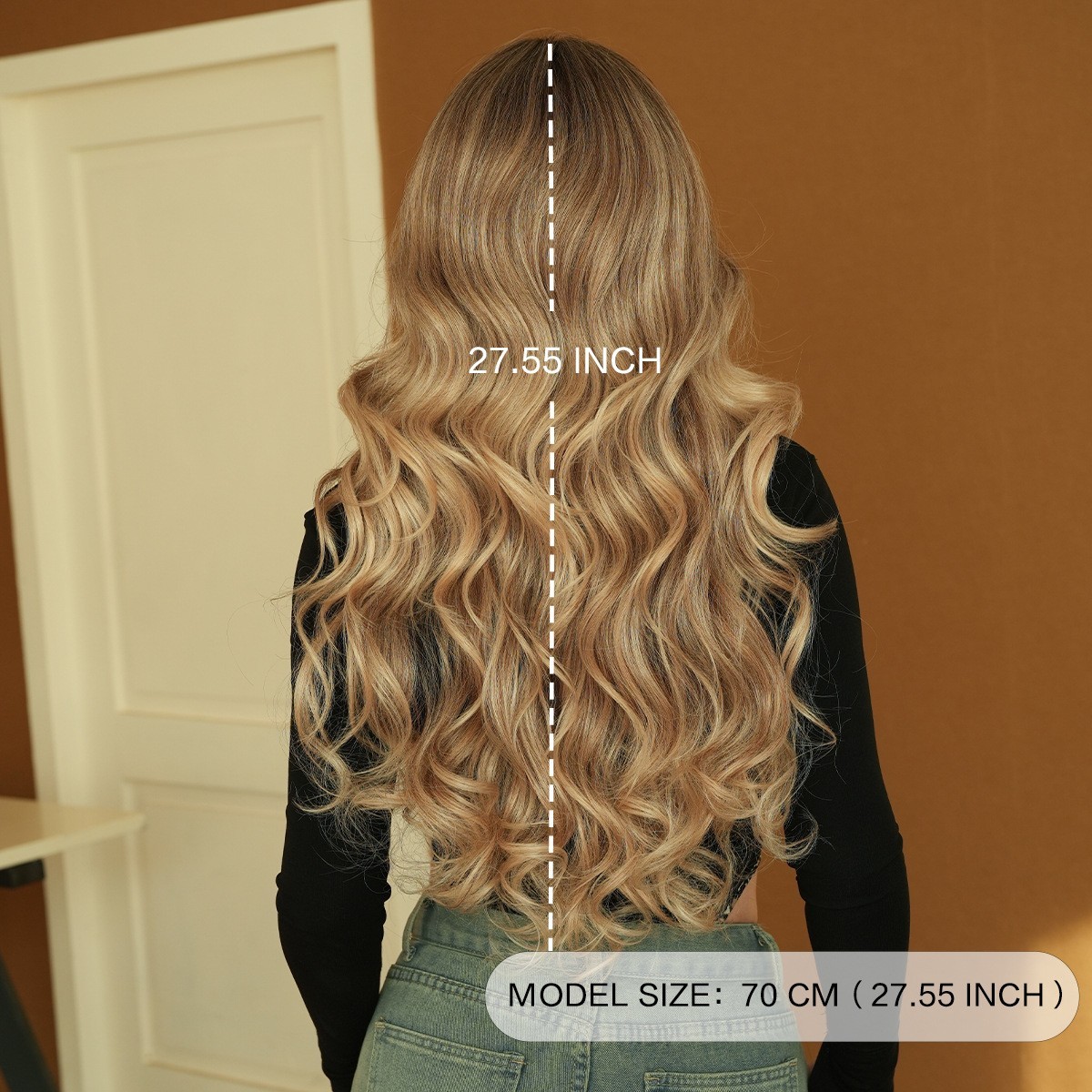 Ombre Blonde Long Curly Wig with Bangs Synthetic Wavy Hair Wigs for Women 27.5″