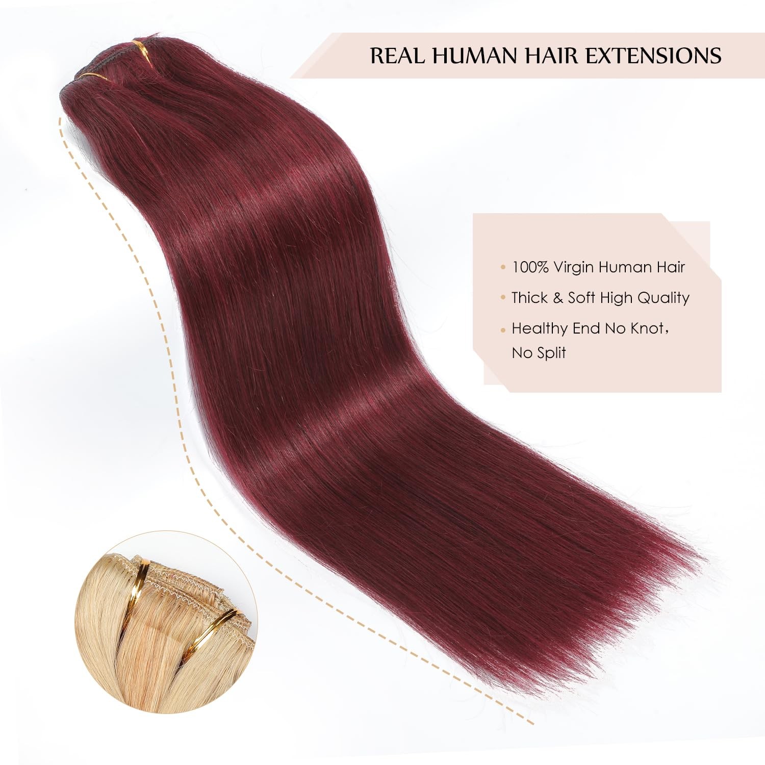 Sisily Clip In Hair Extensions Real Human Hair 16 Inch 140G Burgundy Red 100