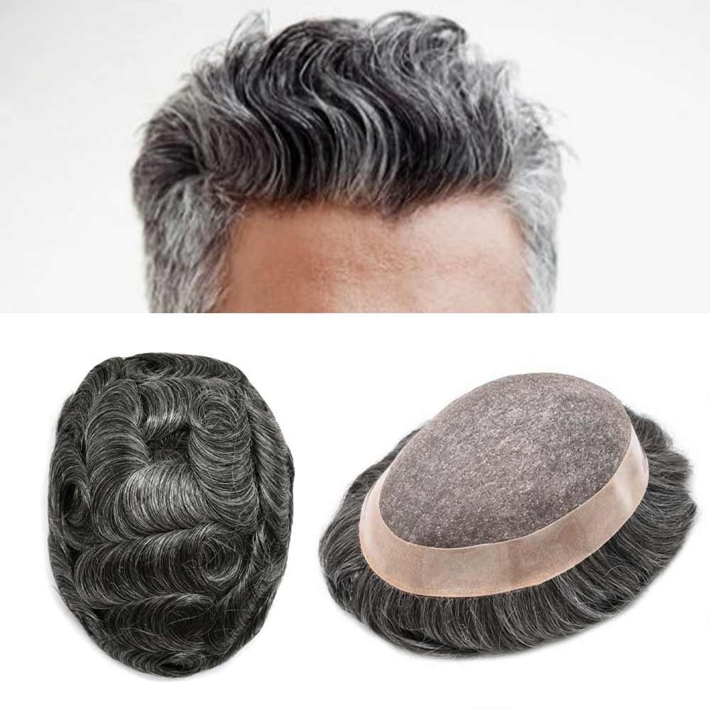 Mens Toupee Hairpiece Fine Mono Hair System Replacements Poly Skin Pu Mens Wigs