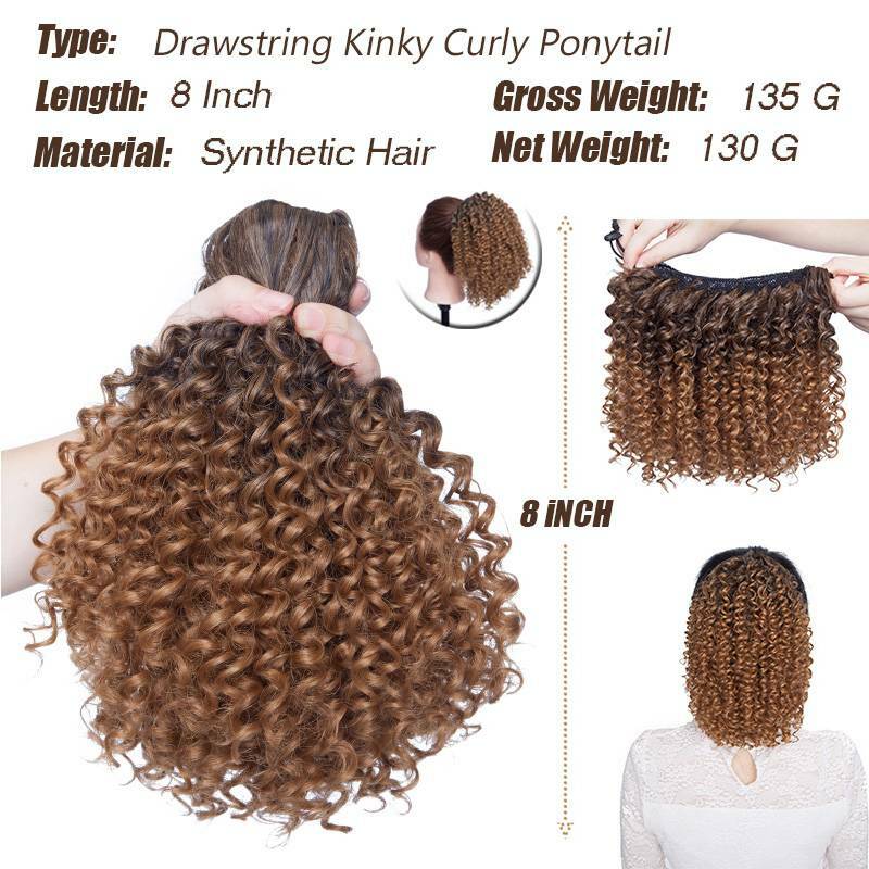 Drawstring Ponytail Kinky Curly Afro Bun Clip In Puff Pony Tail Hair Extension
