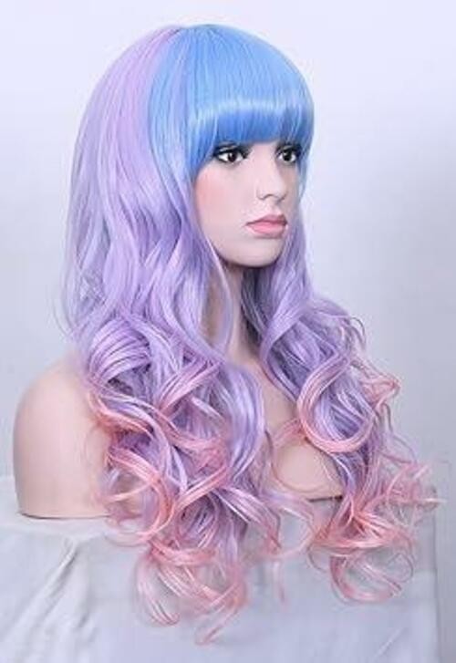 Long Rainbow Unicorn Wavy Wigs Multi-color Cosplay Light Blue/Purple/Pink