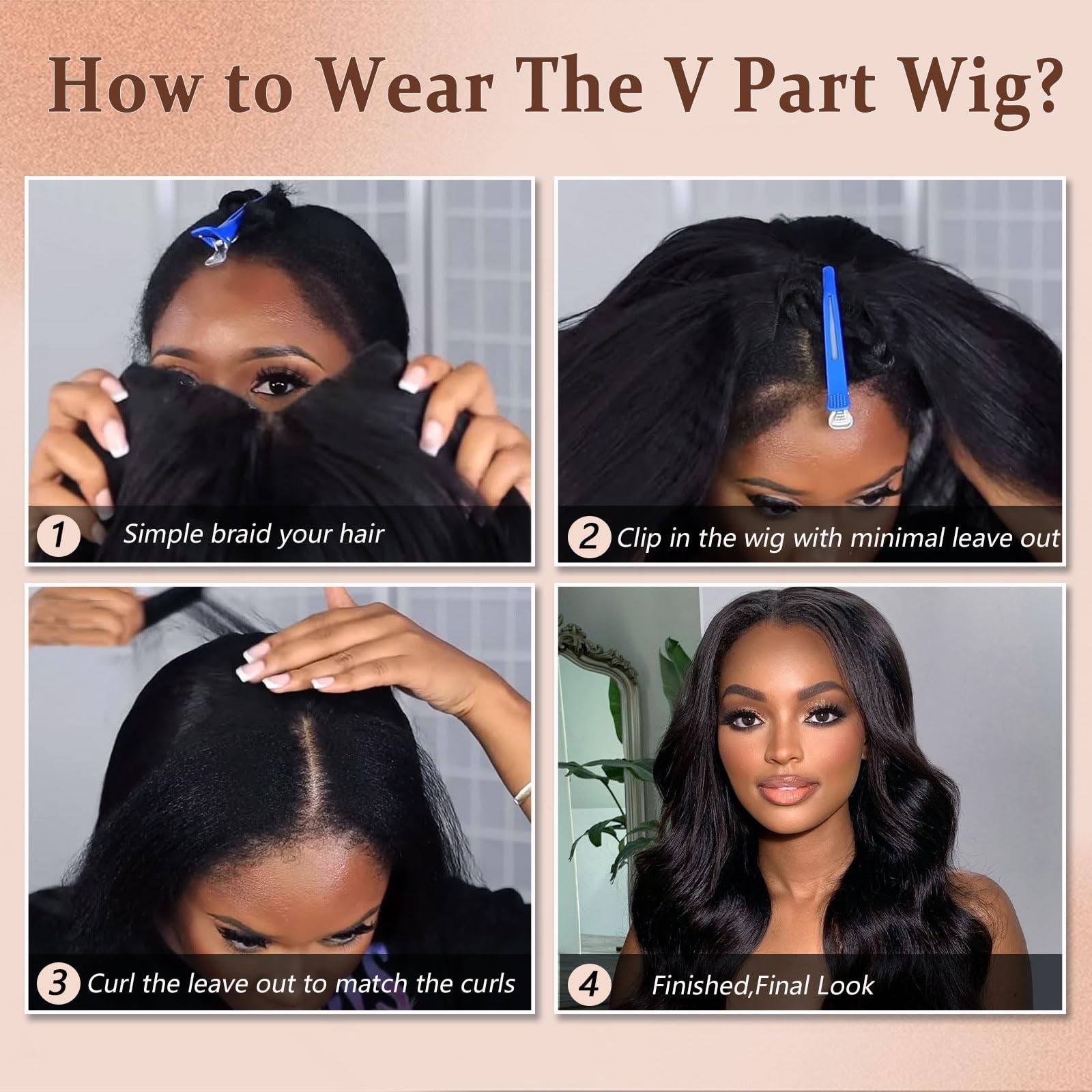 22 Inch Body Wave V Part Human Hair Wig – 200% Density, Adjustable Drawstring, N