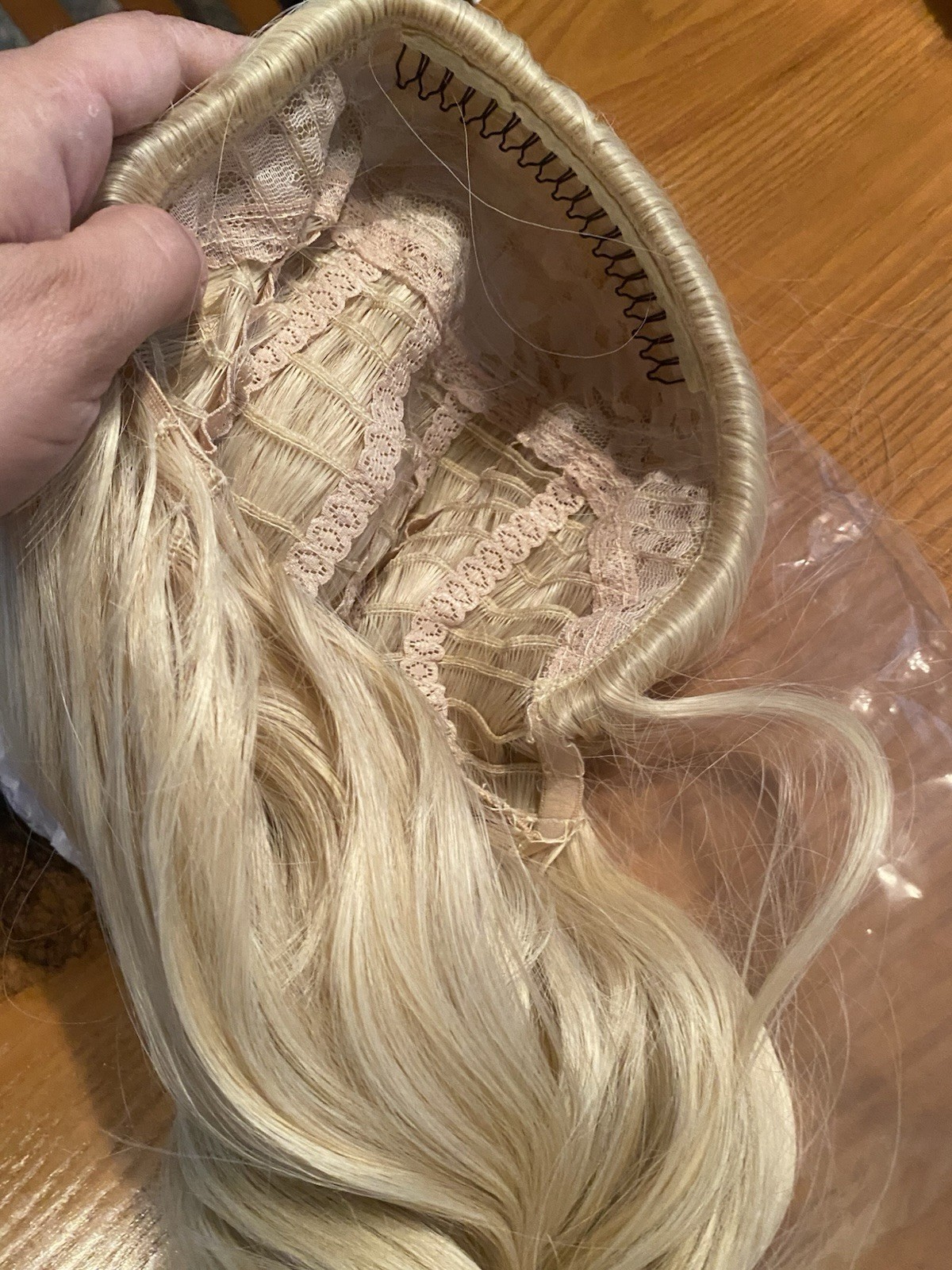 Women’s Light Blond Wavy Curly Synthetic Hairpiece, Comb Clip, 21-30 in