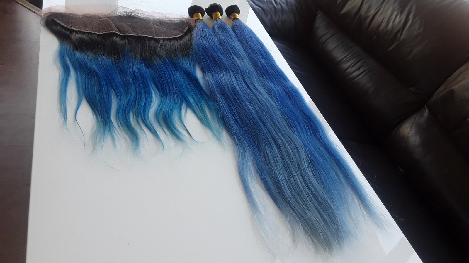 1B#/BLUE OMBRE BRAZILIAN VIRGIN HUMAN HAIR STRAIGHT BUNDLES 30+30+30&18 FRONTALS