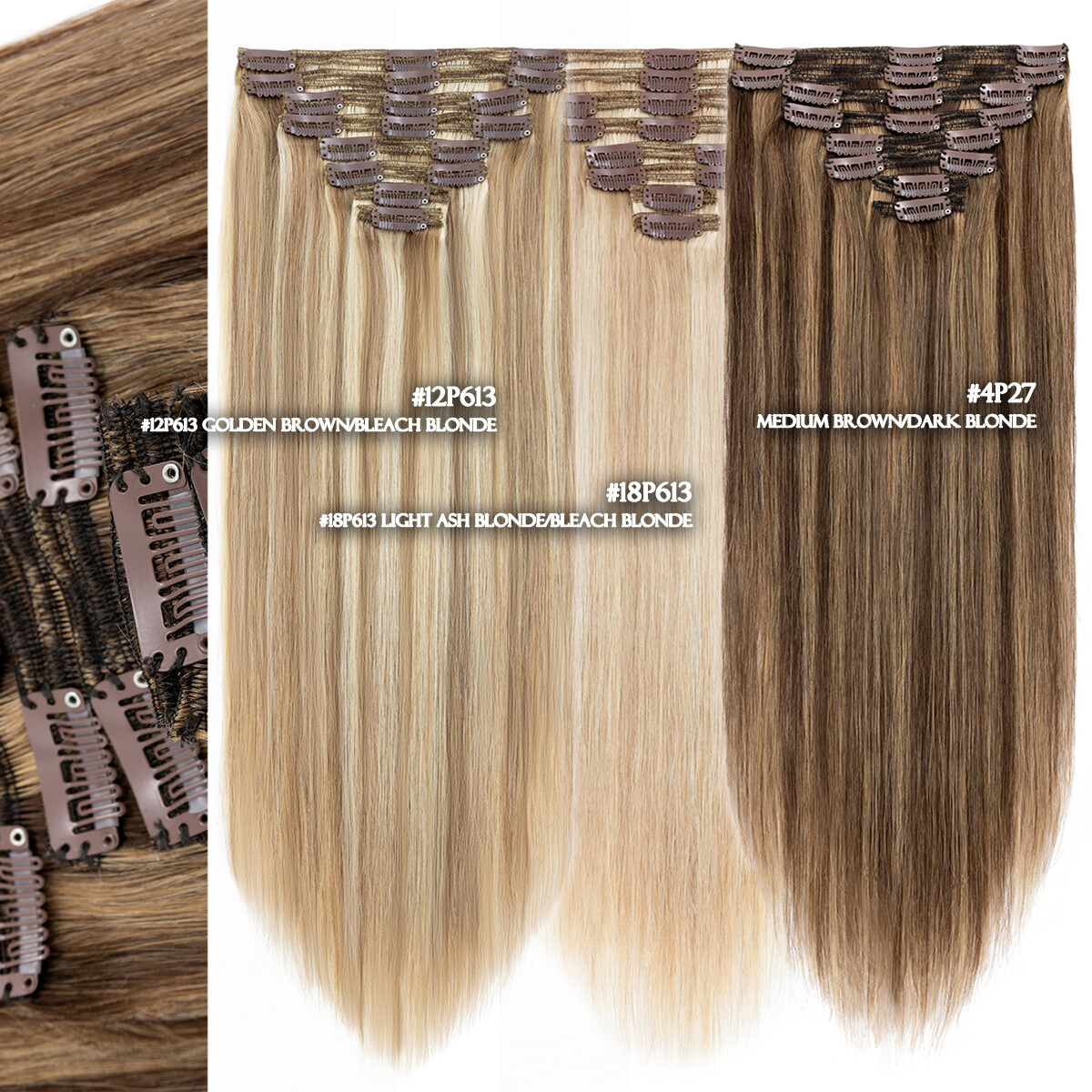 Double Drown Clip In Real Human Remy Hair Extensions THICK Full Head Highlight