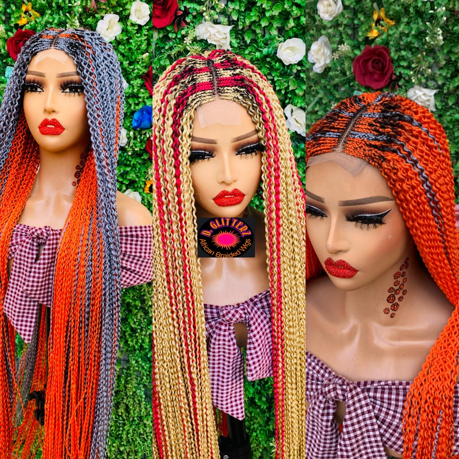 WATERMELON BRAIDED WIGS ON 2*4 LACE CLOSURE 42″