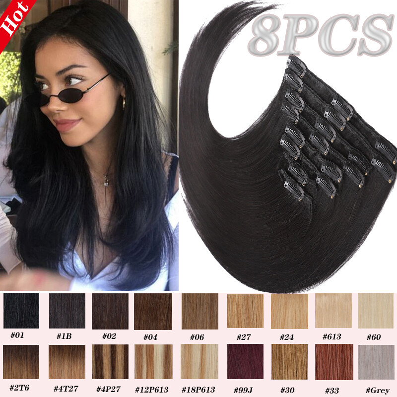 USPS Soft Remy Human Hair Clip in Real Human Hair Extensions Full Head Highlight