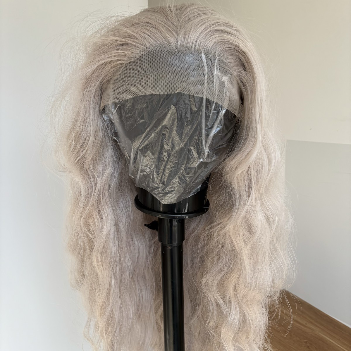Silver Frontal T Lace Wig Heat Resistant Synthetic Hair Long Wavy