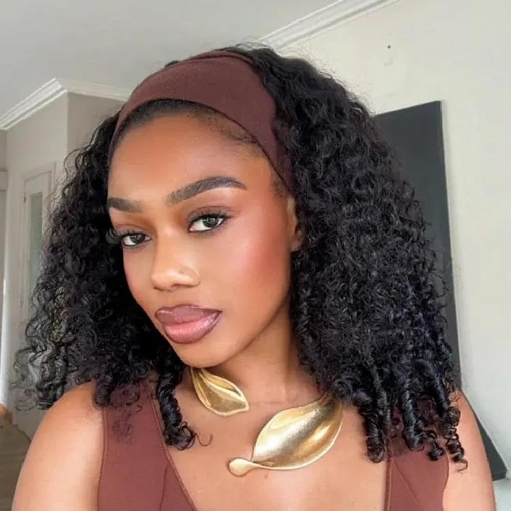 Burmese Curly Half Wig 180 Density Human Hair 22″ Glueless Drawstring Headband W