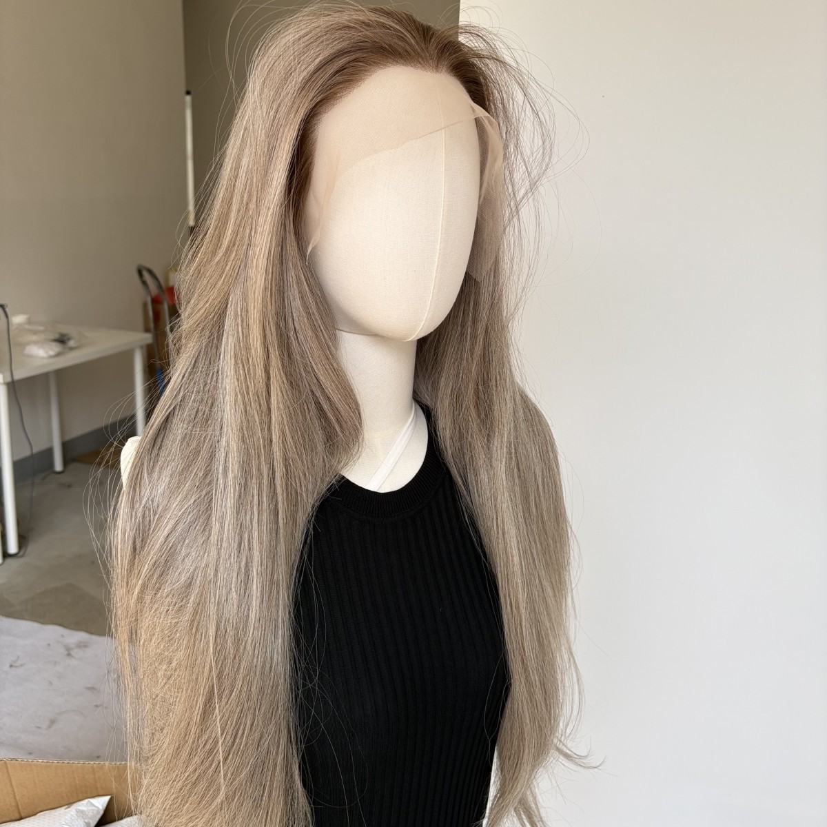 Layered Lace Front Wig Heat Resistant Hair Long Straight Mix Grey