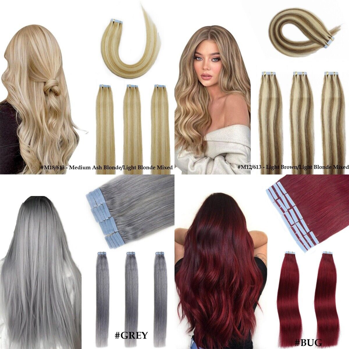 Tape in Hair Extensions Real Human Hair Invisible Skin Wefts Premium Remy Thick