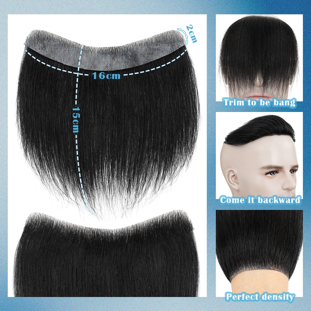 100% Real Men’s Forehead Toupee Human Hair Frontal Receding Hairline Hairpiece