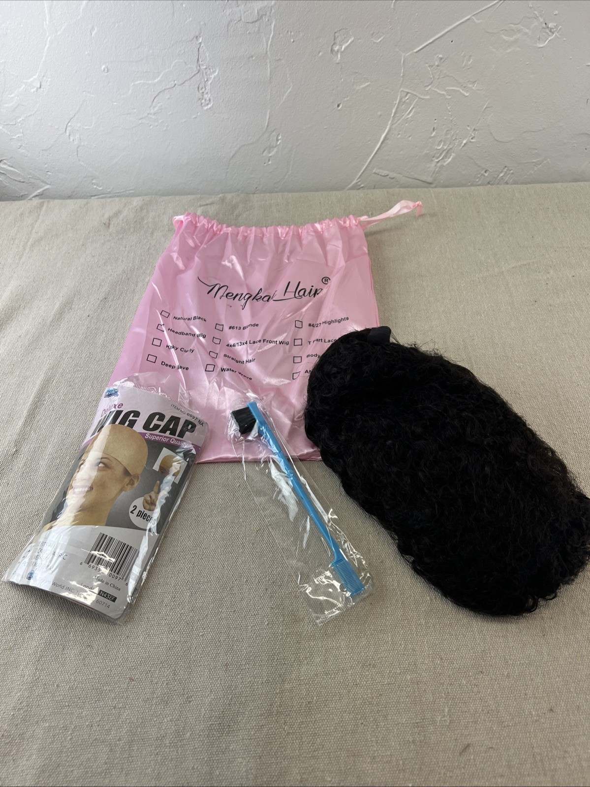 Mengka Hair Afro kinky curly W Cap And Brush In Satin Bag