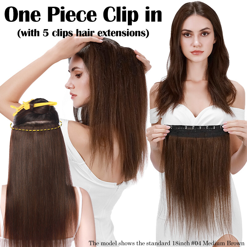 CLEARANCE Clip in One Piece 100% Real Human Remy Hair Extensions Full Head 1PCS