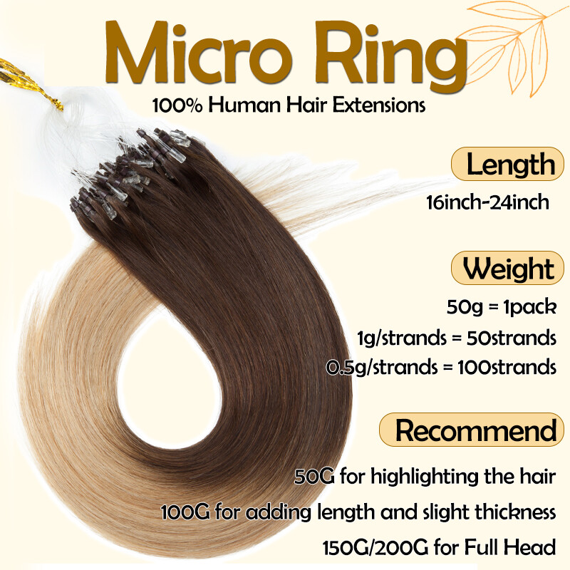 Microlink Extensions Micro Loop Beads Ring Ombre Real Remy Human Hair Thick 100G