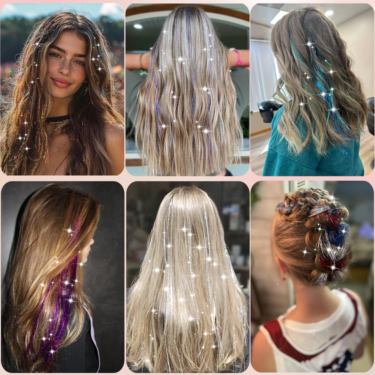 Kit de oropel para el cabello, 16 colores, 7200 mechones de oropel brillante
