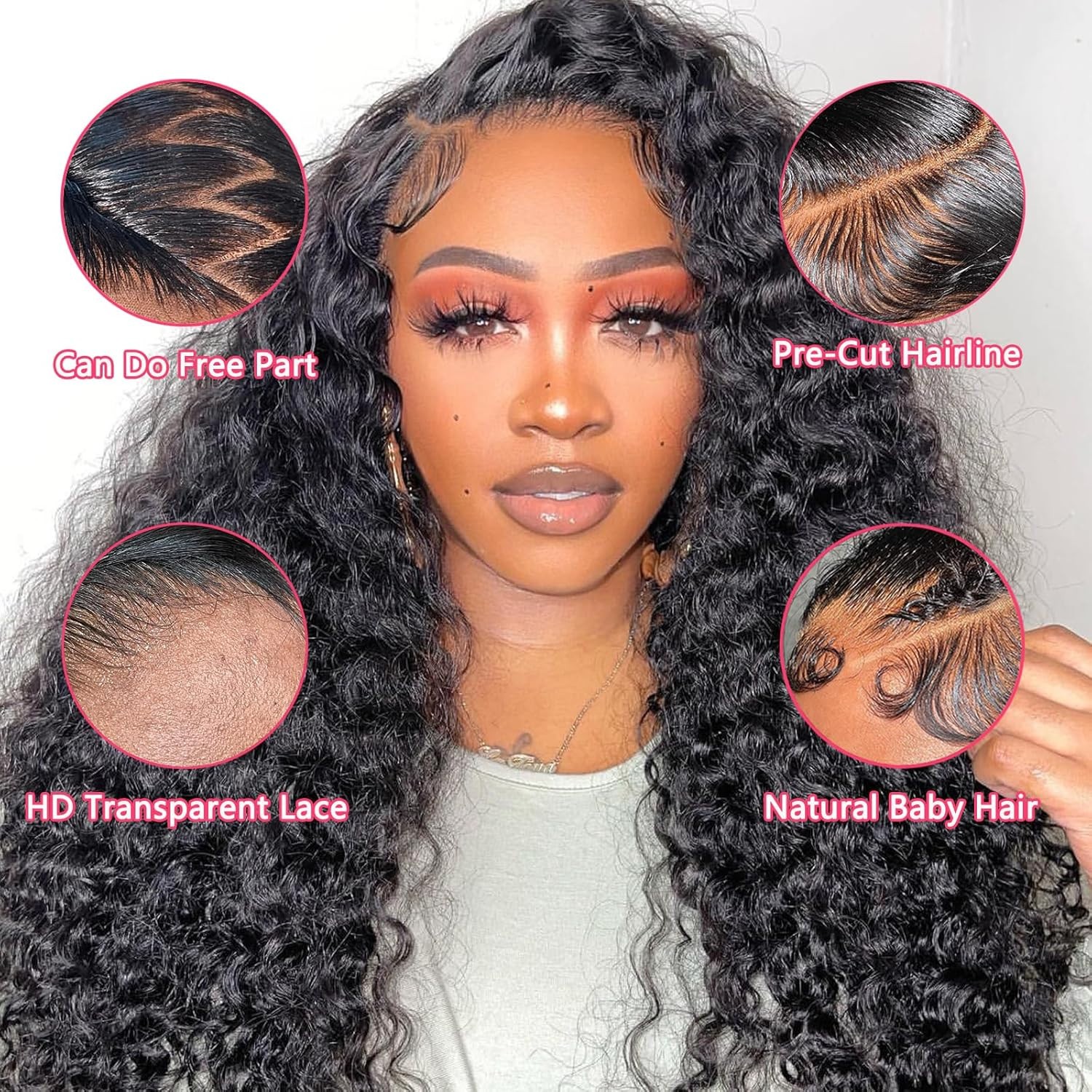 250% Density Transparent Lace Wigs Human Hair 5×5 Natural Color Water Wave