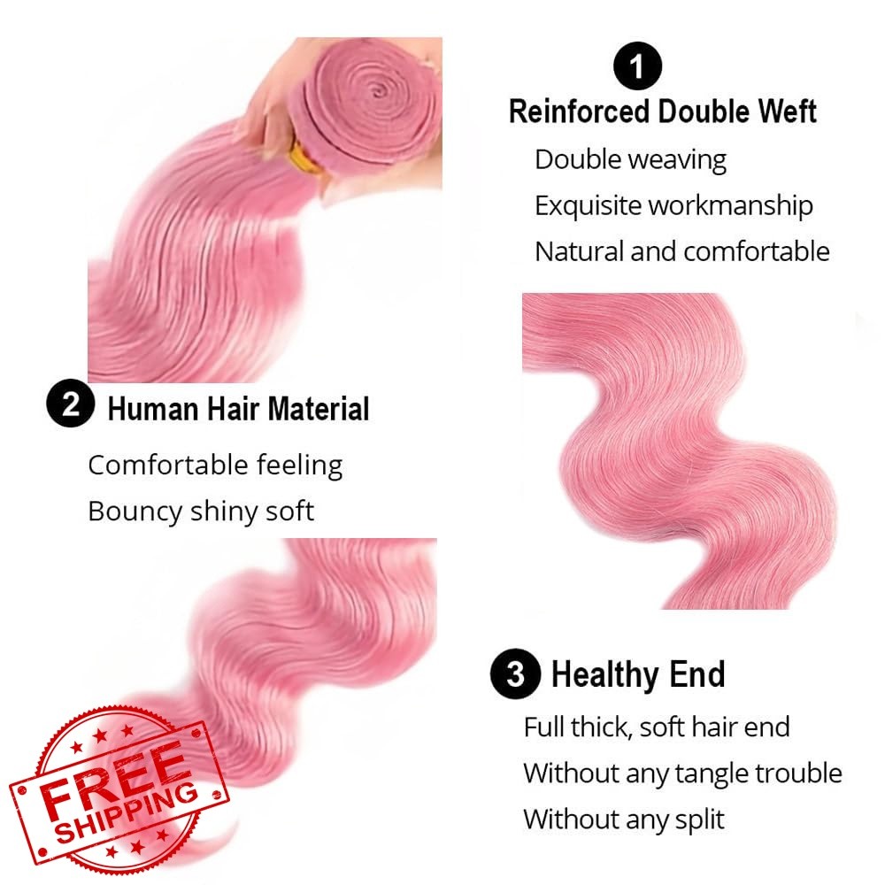 FuivJuix 18 Inch #PINK Pure Pink Body Wave Bundles