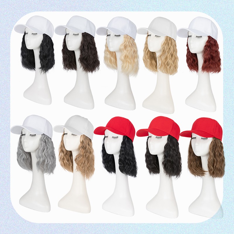 6in 8in Women Bob Baseball Hat with Synthetic Hair Extensions Curly Baseball Cap