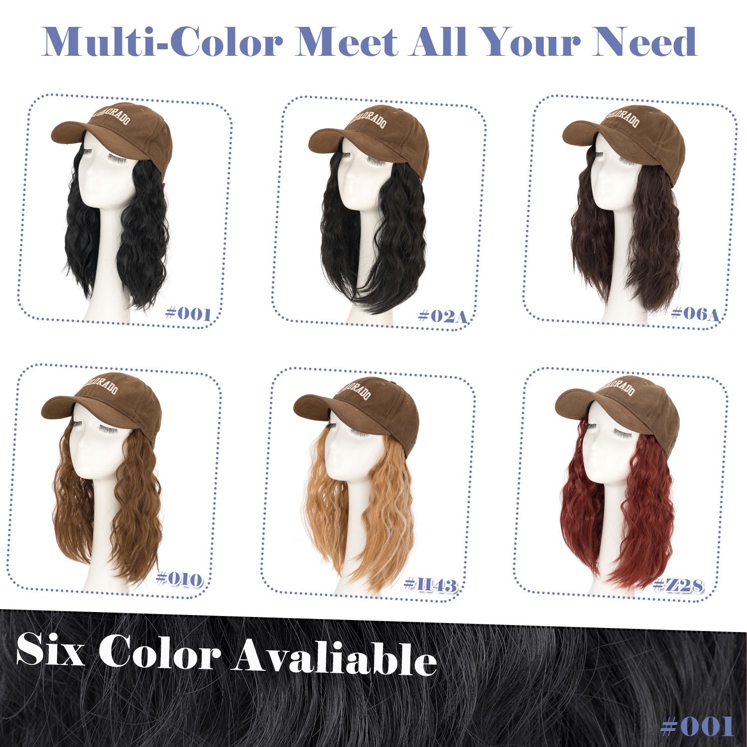 USA Cap with Hair Attached For Women Wig Hat with Hair Short Bob Style Synthetic