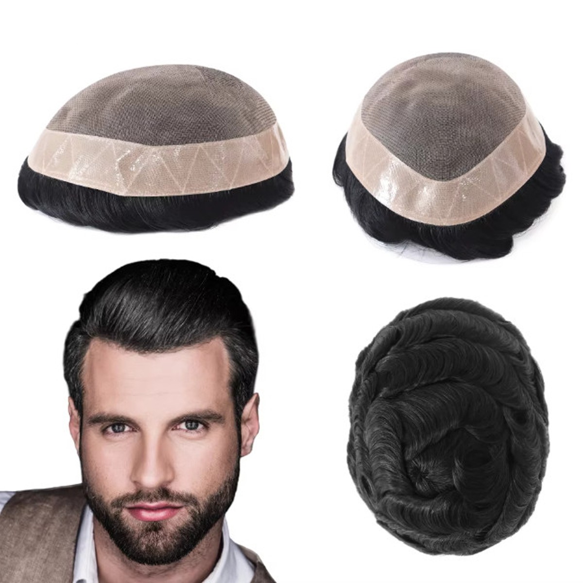 Mono Base Human Hair System mens hair replacement Natural Hairline Remy Hair