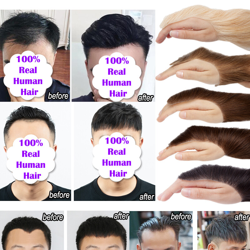 PU Skin Topper Men Toupee Human Hair Replacement System Forehead Hairline/Pieces