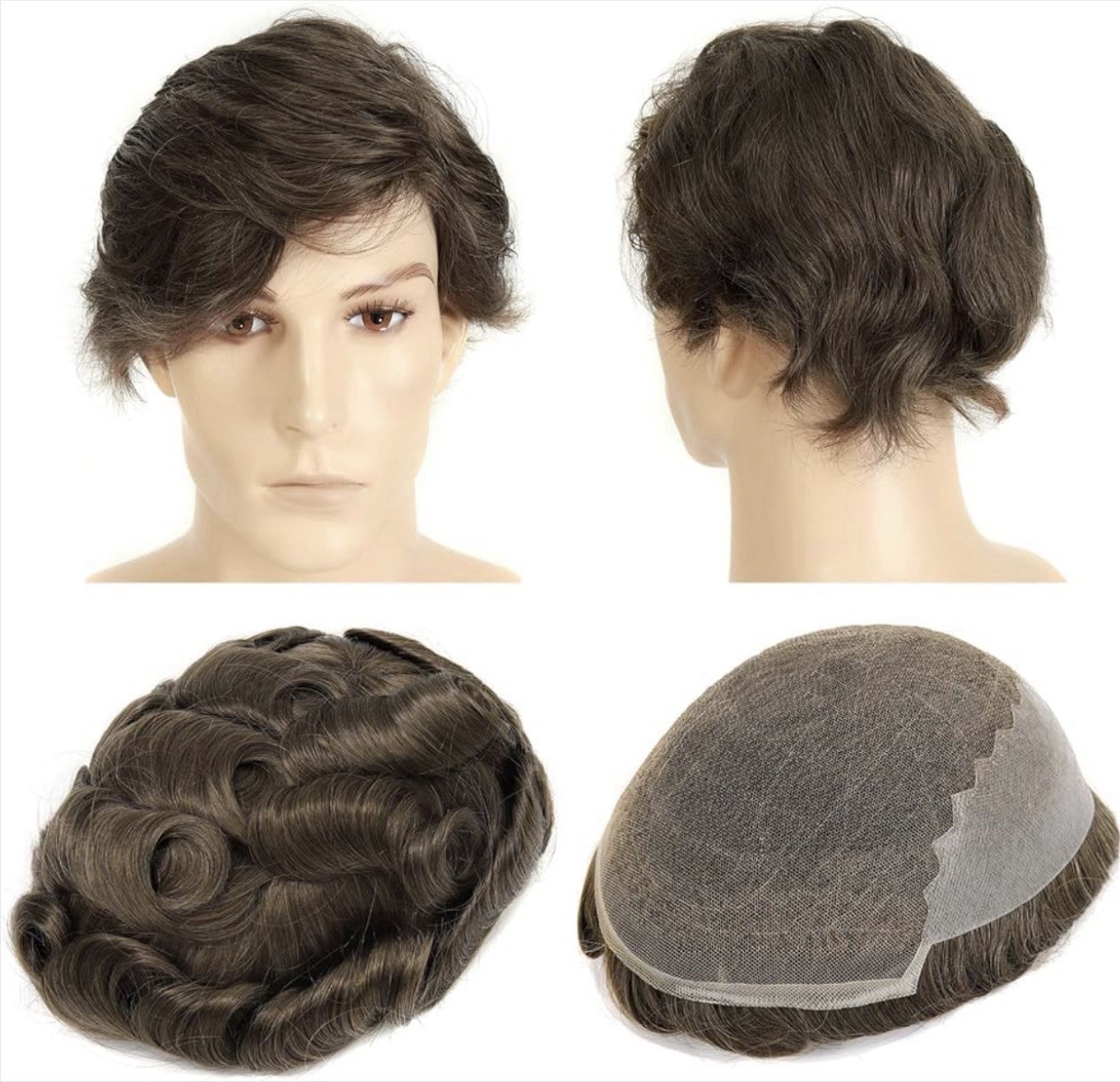 Swiss Lace Front with Thin Skin Back & Side Toupee Hair for Men