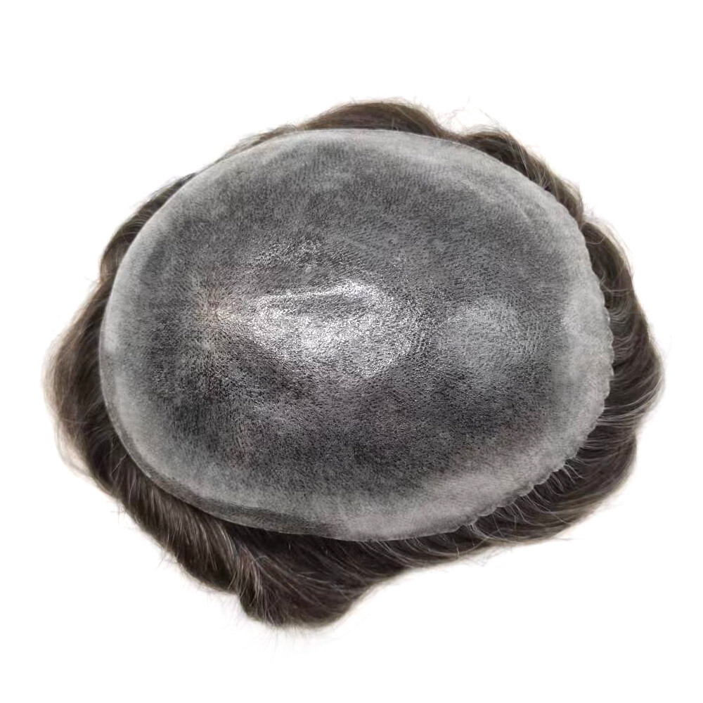 Mens Hair Replacement System Full Poly Thin Skin Toupee Units Human Hair PieceUS