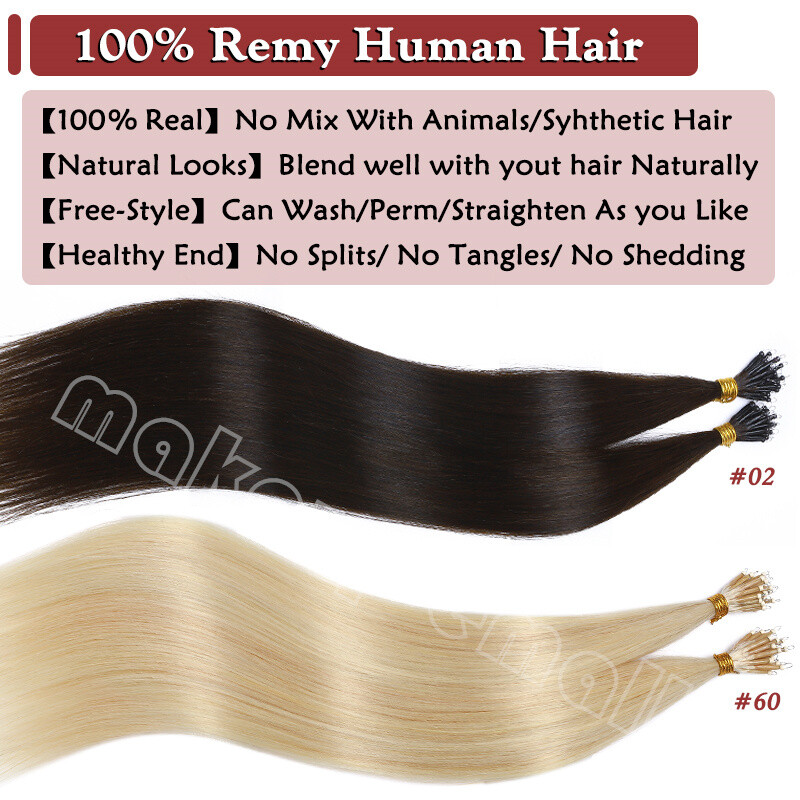 Nano Ring Real Remy Human Hair Extensions Microlink Bead Tip Thick Highlight