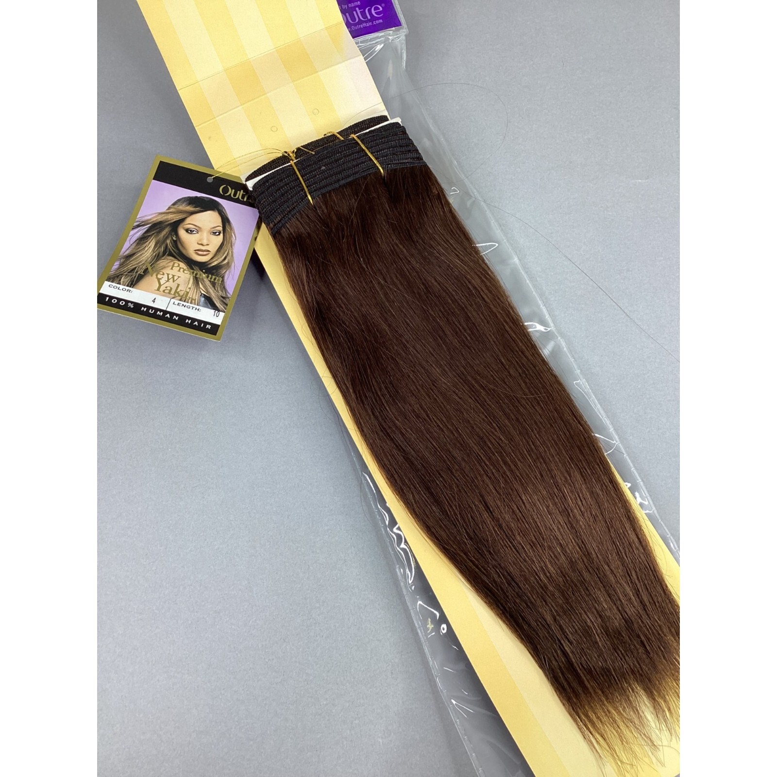 New Yaki #4 Dark Brown 10” Straight 100% Human Hair Extensions