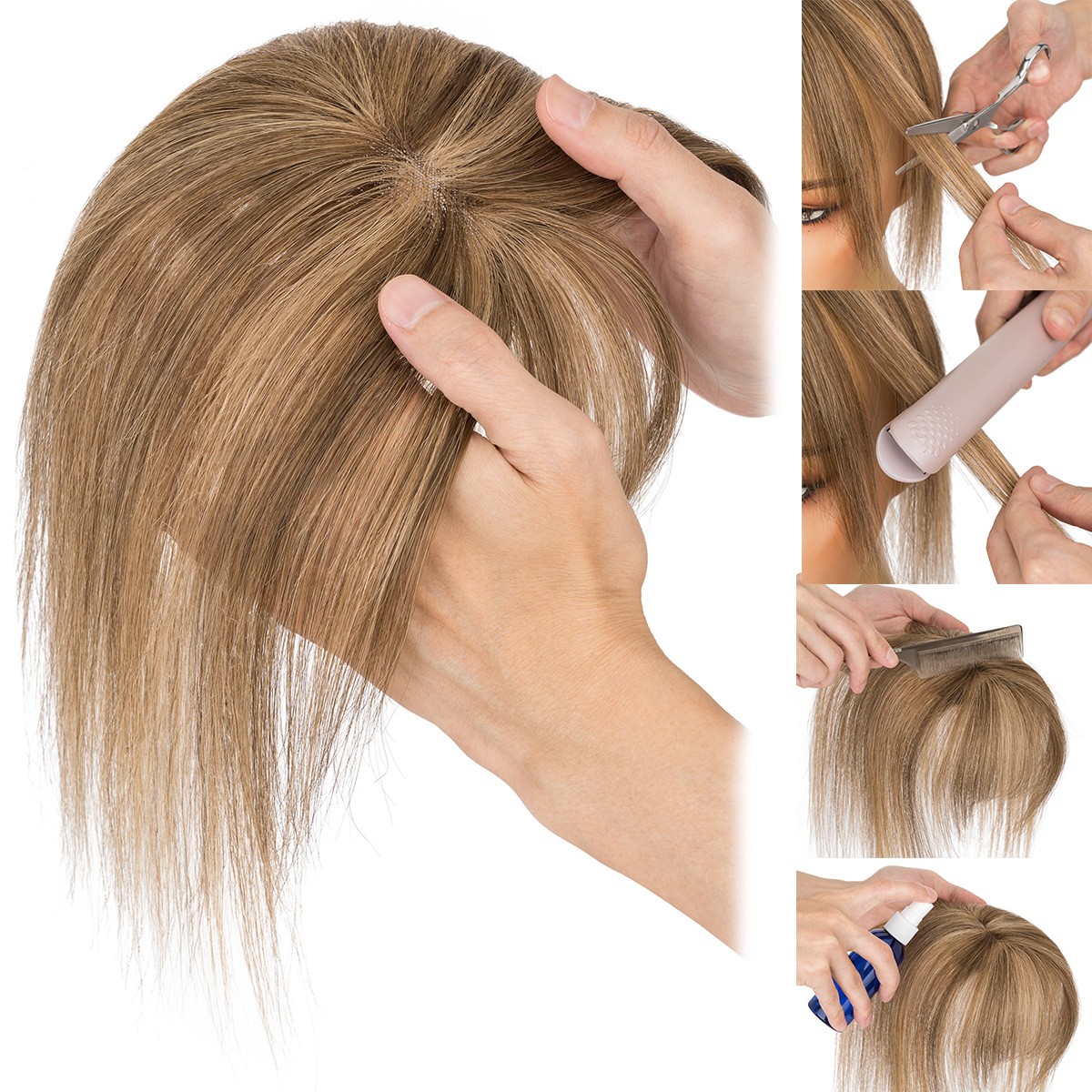 Top Lace Women Topper Clip In Remy Human Hair Toupee Hairpiece Bangs Lightweight